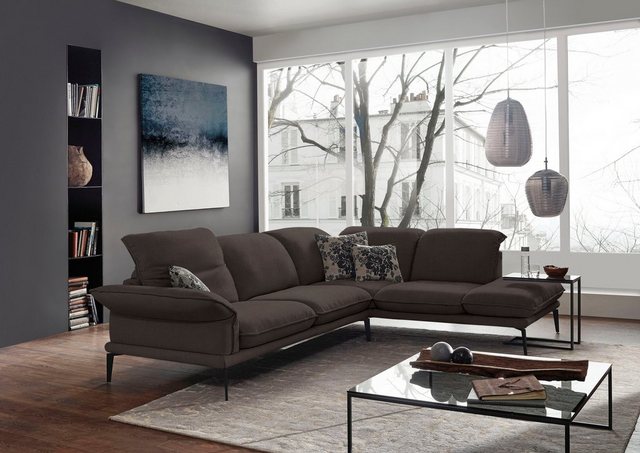 Bild von W.SCHILLIG Ecksofa »sherry, Designsofa mit tollem Sitzkomfort, elegant und zeitlos, L-Form«, mit Kopfstützenverstellung, Winkelfüße in Schwarz, Breite 302 cm