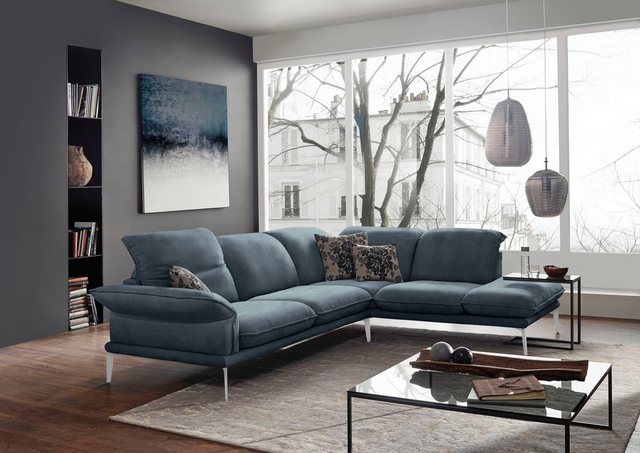 Bild von W.SCHILLIG Ecksofa »sherry, Designsofa mit tollem Sitzkomfort, elegant und zeitlos, L-Form«, Kopfstützenverstellung, Winkelfüße in Chrom glänzend, Breite 302 cm