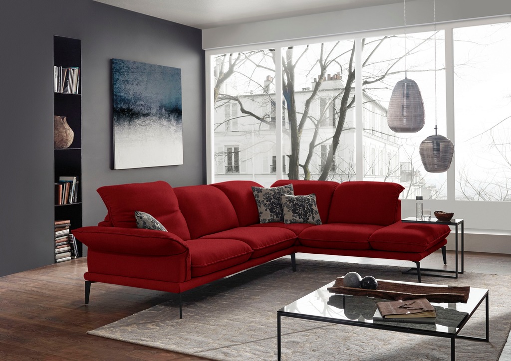 Bild von W.SCHILLIG Ecksofa »sherry, Designsofa mit tollem Sitzkomfort, elegant und zeitlos, L-Form«, mit Kopfstützenverstellung, Winkelfüße in Schwarz, Breite 302 cm