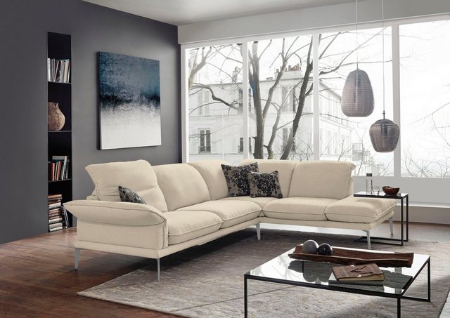 Bild von W.SCHILLIG Ecksofa »sherry, Designsofa mit tollem Sitzkomfort, elegant und zeitlos, L-Form«, Kopfstützenverstellung, Winkelfüße in Chrom glänzend, Breite 302 cm