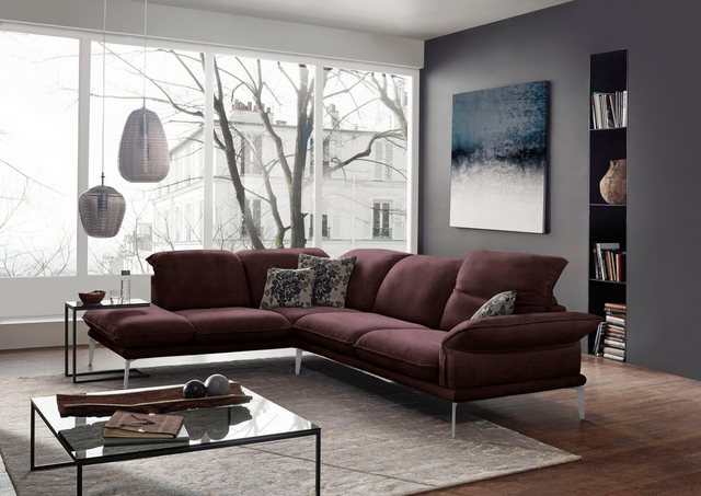 Bild von W.SCHILLIG Ecksofa »sherry, Designsofa mit tollem Sitzkomfort, elegant und zeitlos, L-Form«, Kopfstützenverstellung, Winkelfüße in Chrom glänzend, Breite 302 cm