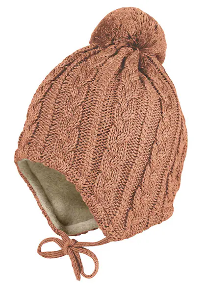 Bild von MAXIMO Strickmütze, mit Zopfstrickmuster mit Pompon und Bindeband