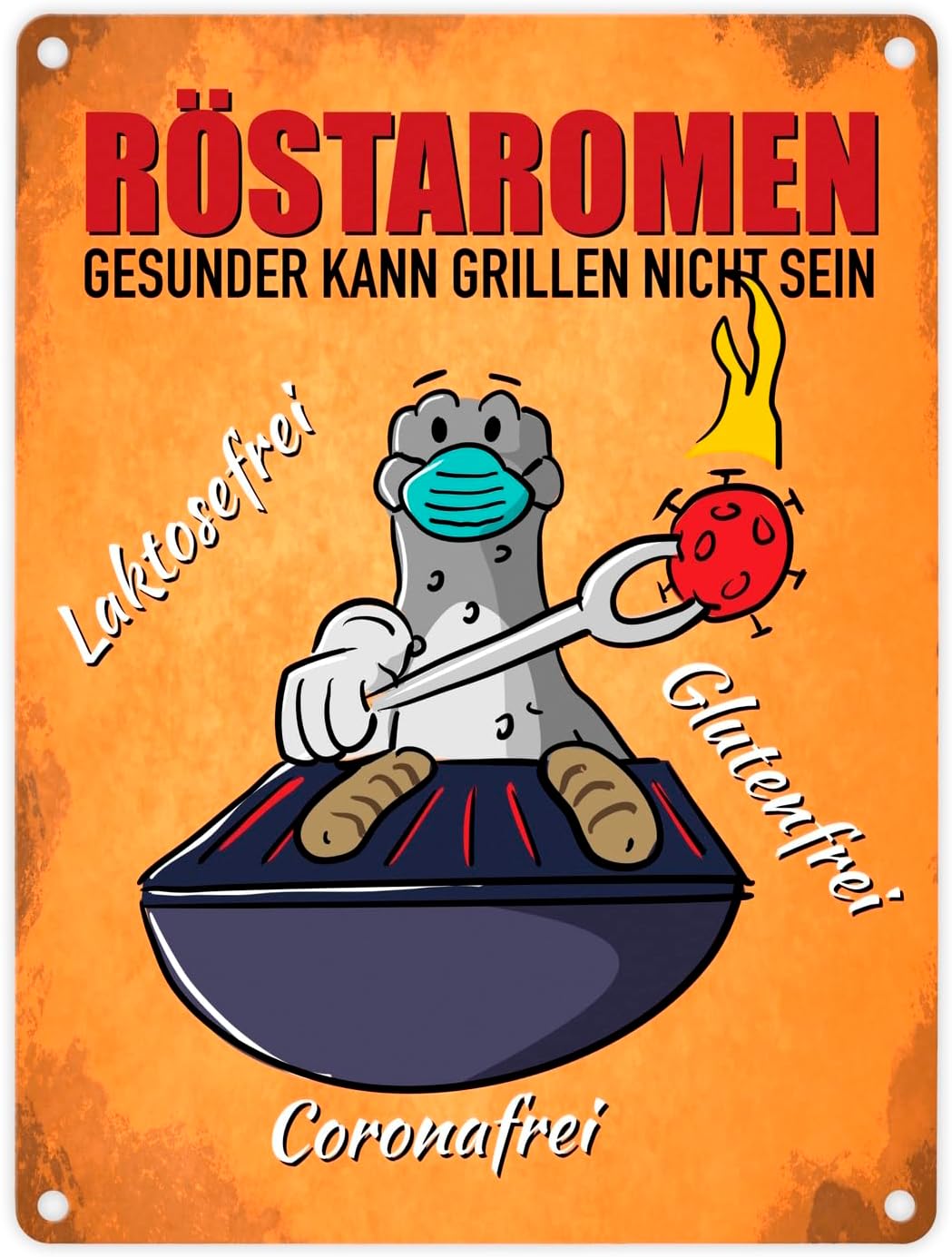 Bild von Röstaromen Metallschild in 15x20 cm mit Seeleopard beim Grillen lustiges Blechschild für den Grill-Fan als Geschenkidee - Laktosefrei Glutenfrei Virenfrei