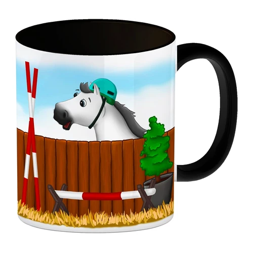 Bild von trendaffe Kaffeebecher Henkel und Innenseite Schwarz mit weißes Pferd Motiv, speecheese Tasse Kaffeebecher Henkel und Innenseite Schwarz mit weißes Pferd Motiv