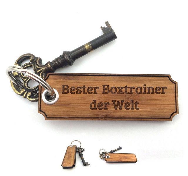 Bild von Mr. & Mrs. Panda Schlüsselanhänger Boxtrainer - Bambus - Geschenk, Berufsschule, Anhänger, Glücksbringer, Schlüsselanhänger, Gravur, Gratulation, Abschied, Geschenke, Schenken (1-tlg)