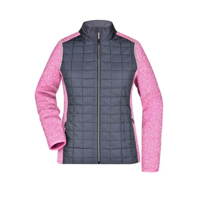 Bild von Damen Melange Strickfleece Hybridjacke JN741, pink/anthrazit, Größe XL