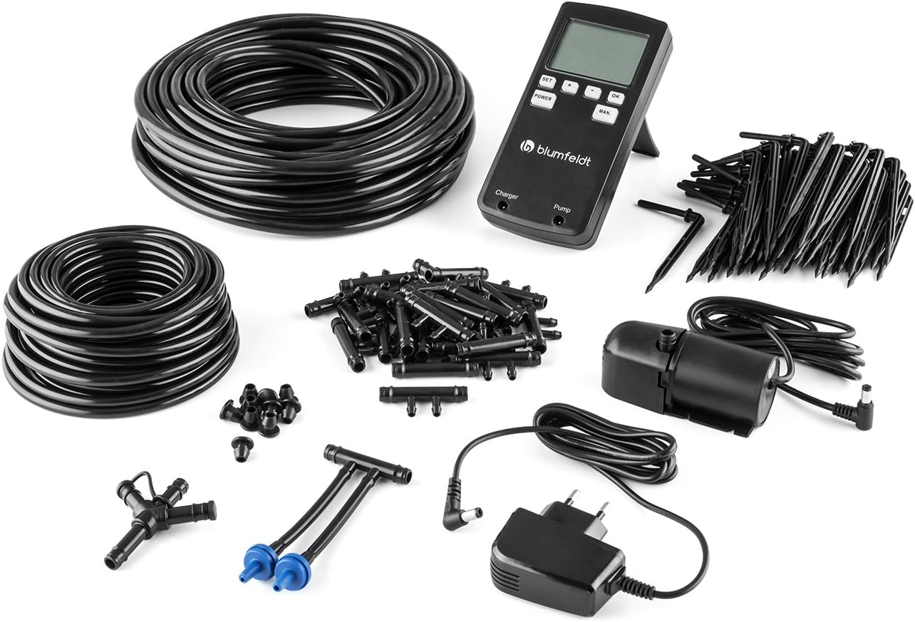 Bild von Blumfeldt Greenkeeper - Bewässerungsset, Bewässerungssystem, Tröpfchenbewässerungsbausatz, bis zu 60 Topfpflanzen, einstellbare Bewässerung, 12V Pumpe, schwarz