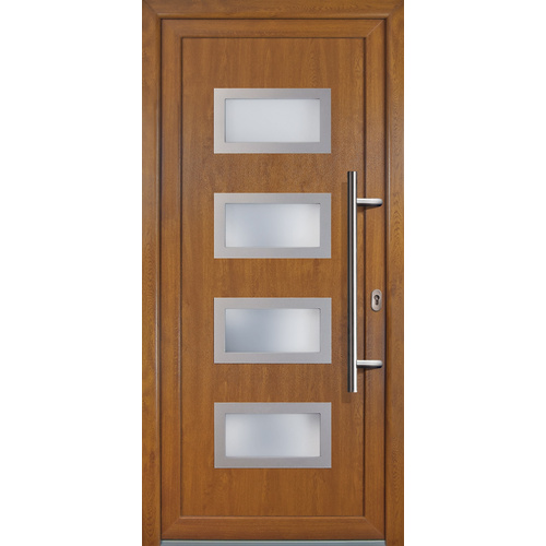 Bild von Meeth Kunststoff-Haustür »Signum Exklusiv«, satiniertes Glas, golden oak, nach Innen öffnend, ohne Türgriff - goldfarben