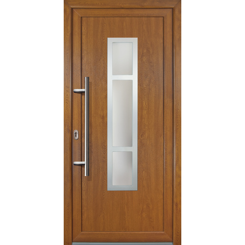 Bild von Meeth Kunststoff-Haustür »Signum Exklusiv«, satiniertes Glas, golden oak, nach Innen öffnend, ohne Türgriff - goldfarben
