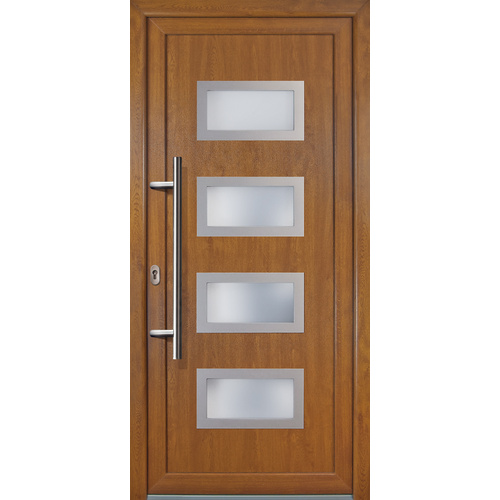 Bild von Meeth Kunststoff-Haustür »Signum Exklusiv«, satiniertes Glas, golden oak, nach Innen öffnend, ohne Türgriff - goldfarben