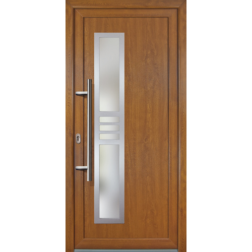 Bild von Meeth Kunststoff-Haustür »Signum Exklusiv«, satiniertes Glas, golden oak, nach Innen öffnend, ohne Türgriff - goldfarben