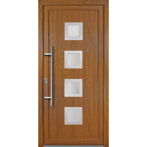 Bild von Meeth Kunststoff-Haustür »Signum Exklusiv«, satiniertes Glas, golden oak, nach Innen öffnend, ohne Türgriff - goldfarben