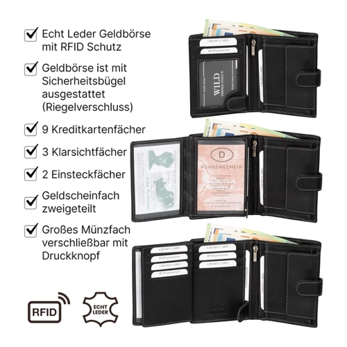 Bild von EAAKIE RFID echt Leder Herren Portemonnaie