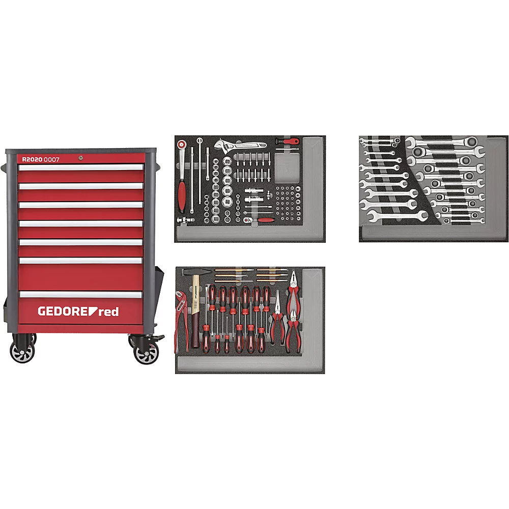 Bild von Gedore Red, Werkzeugwagen + Montagewagen, red R22071004 Werkzeugsatz im Werkstattwagen WINGMAN rot 129-teilig (129 x)