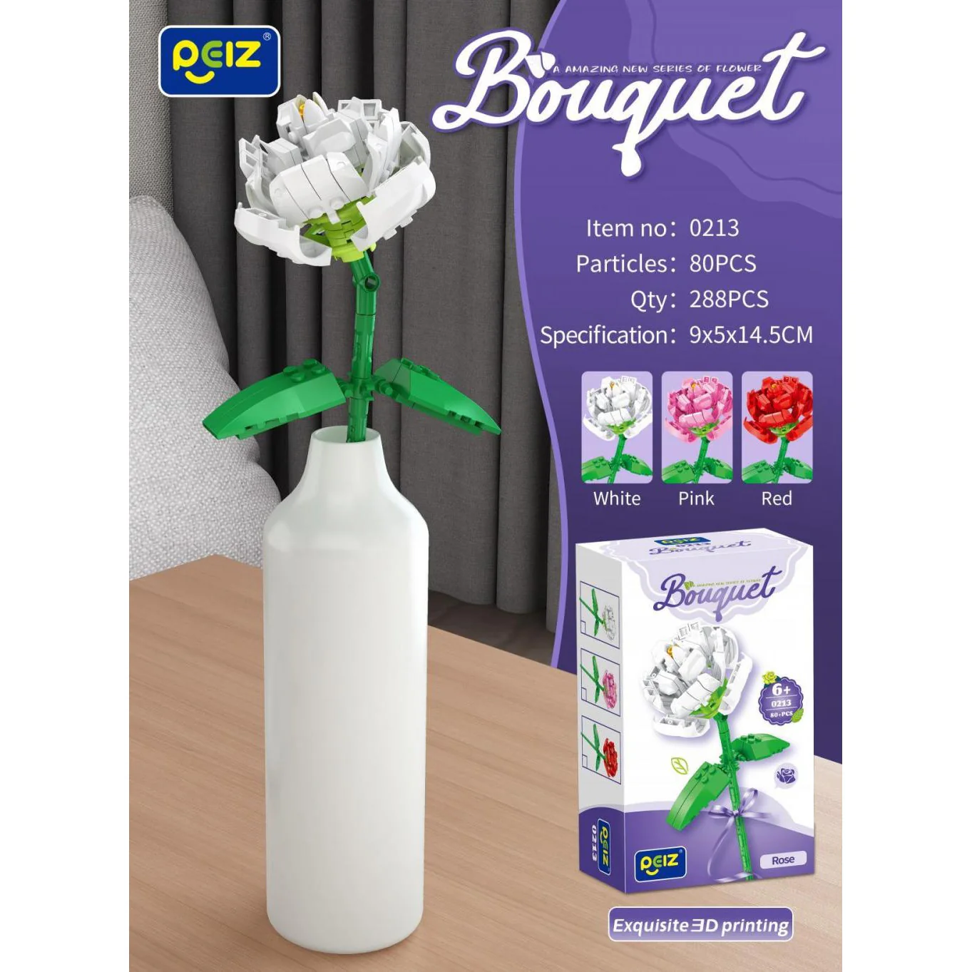 Bild von LiMei 0213-1 - Weiße Rose - 288 Klemmbausteine