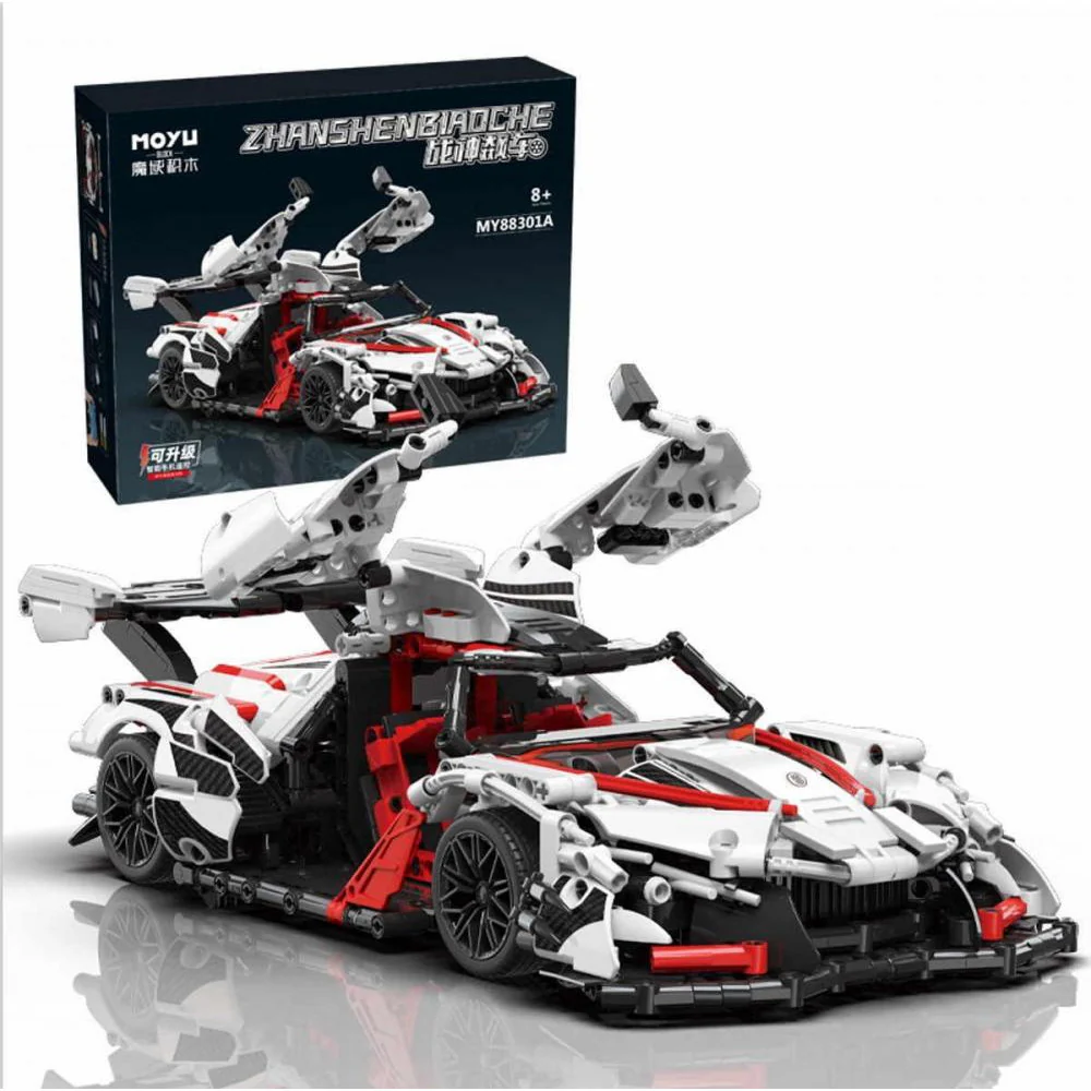 Bild von MoYu MY88301A - Technik Flügeltürer Supersportwagen in weiß/rot/schwarz - 1391 Klemmbausteine