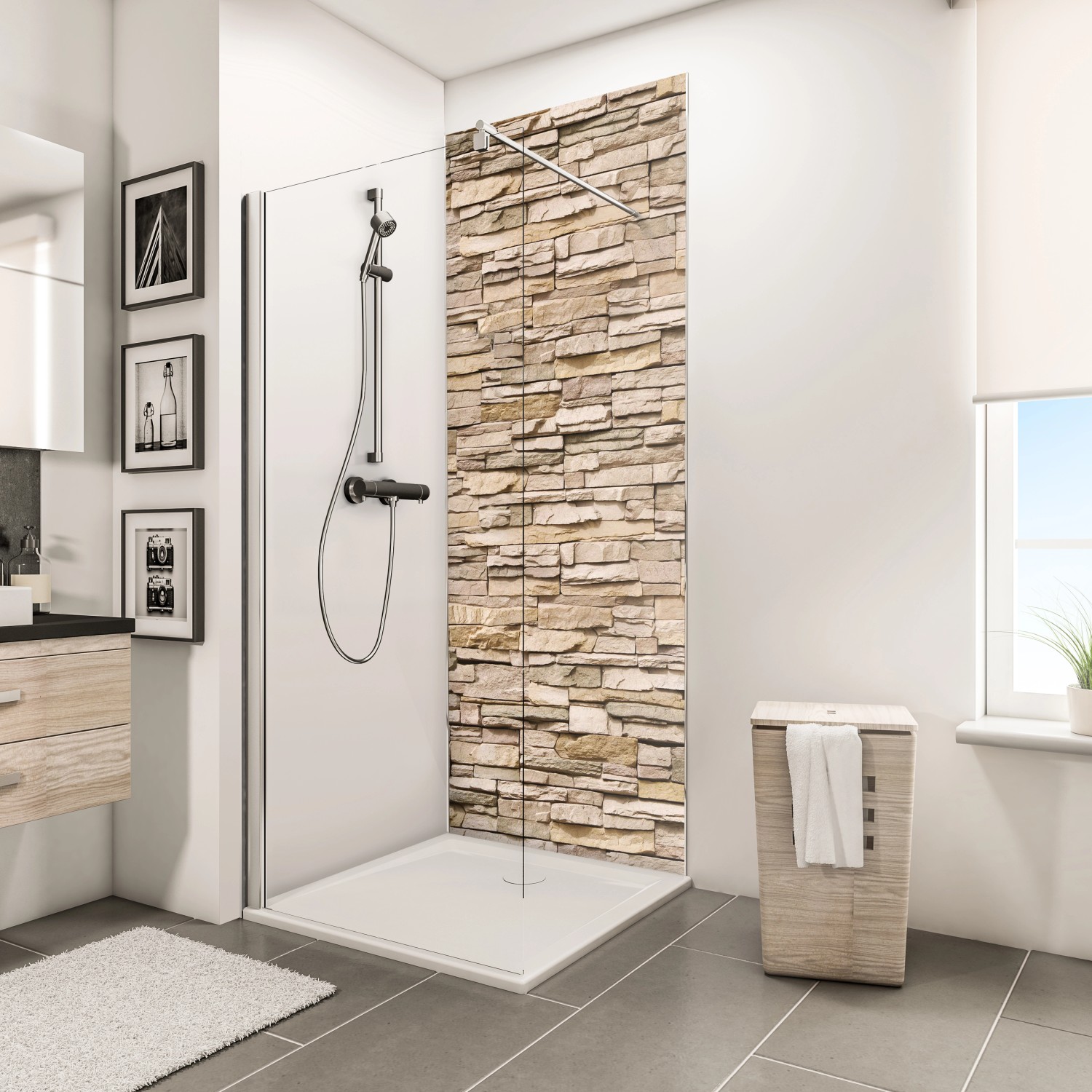 Bild von Schulte Duschrückwand Decodesign BxH: 100 x 255 cm Dekor Stein Verblender hell