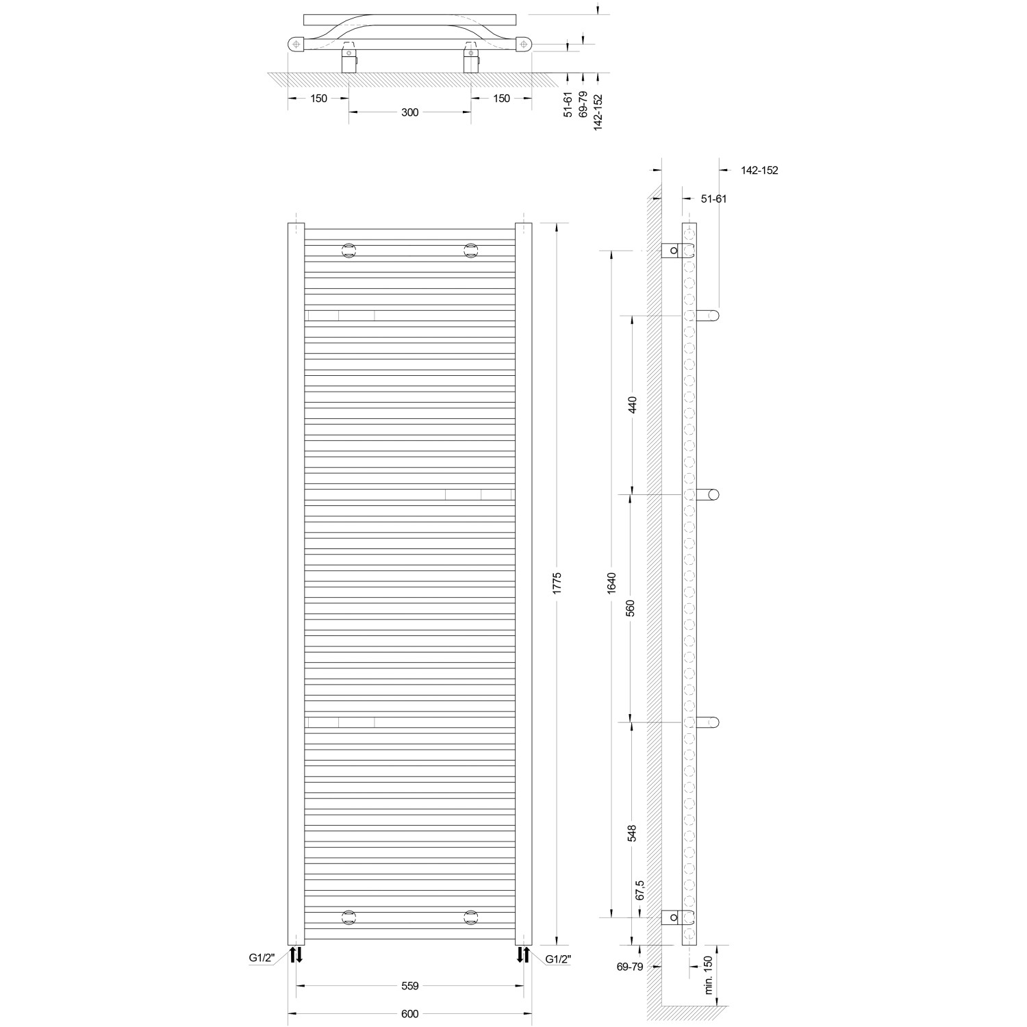 Bild von Schulte Design-Heizkörper Miami mit Anschluss von unten 1.265 W Anthrazit