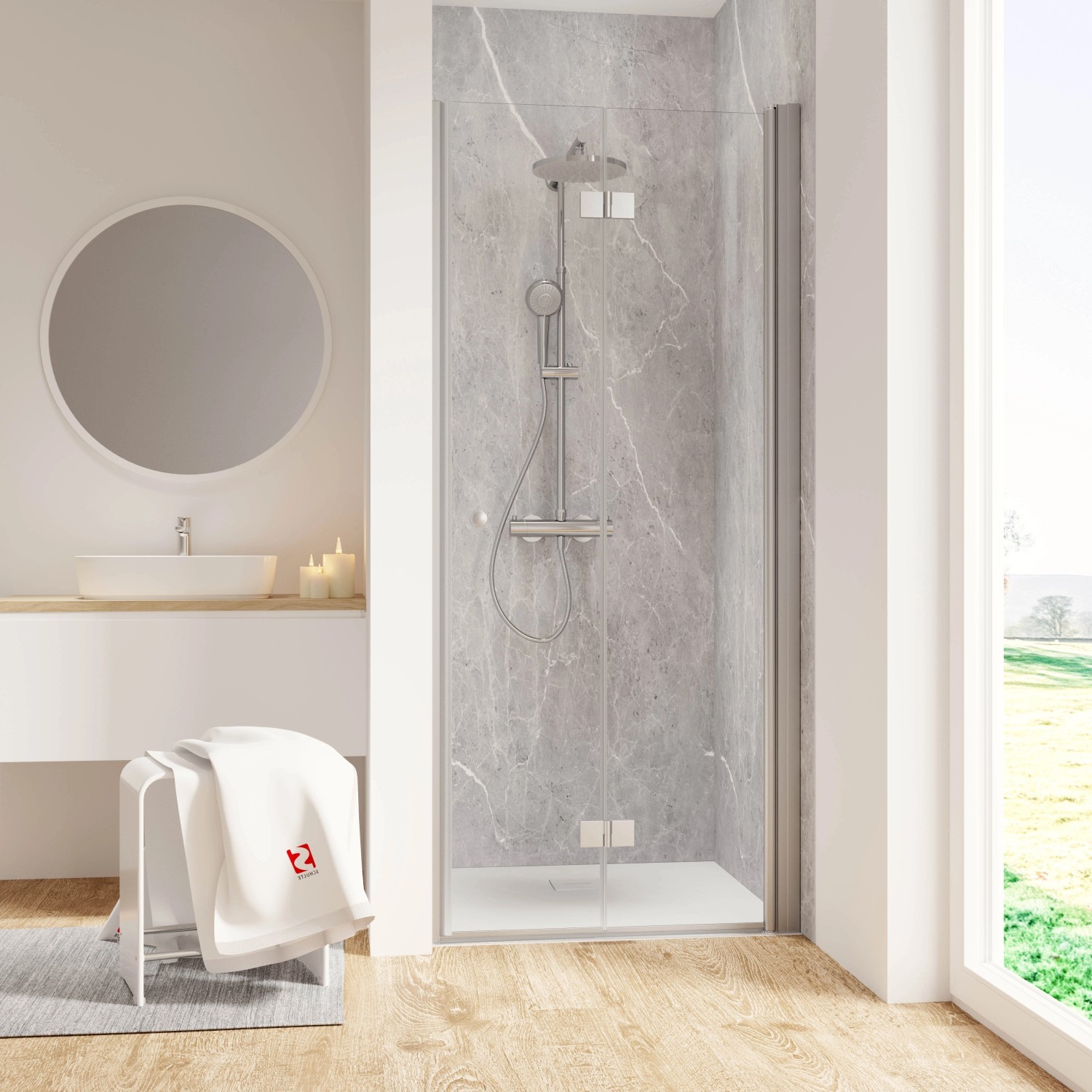 Bild von Schulte ExpressPlus Drehfalttür in Nische Garant 2.0 Alu-Natur 200 cm x 90 cm