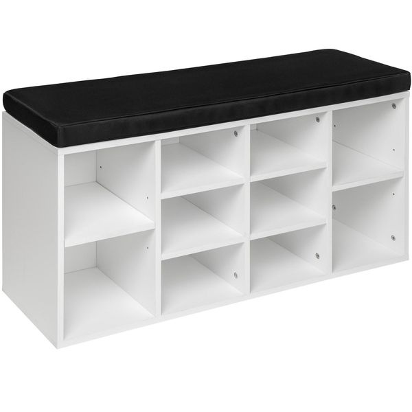 Bild von tectake 800707 Schuhschrank mit Sitzbank für 10 Paar Schuhe, inkl. Sitzkissen mit abnehmbarem Polsterbezug, 103,5 x 48 x 30 cm - Diverse Farben - (Weiß/Schwarz | Nr. 403174)