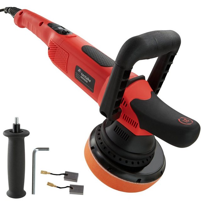 Bild von tectake 403212 Exzenter Poliermaschine mit GS-Zertifikat, 810 Watt, 21 mm Hub, digital wählbarer Drehzahlbereich, Bogen- und Stabgriff, Schalter für Dauerbetrieb, Softstart, Set inkl. Polierschwamm