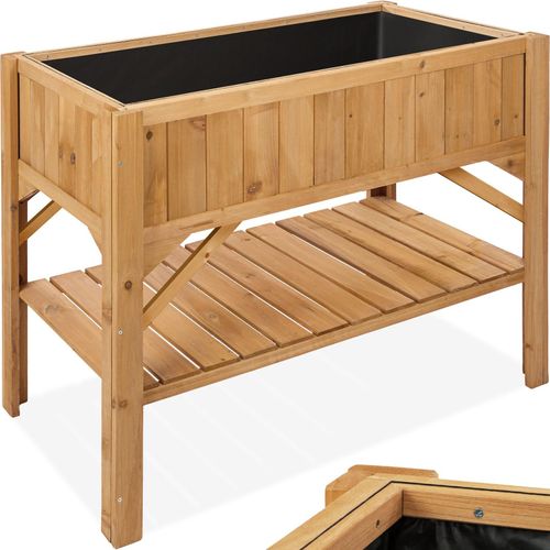 Bild von tectake® Hochbeet, aus Holz, mit Ablage, Füllmenge 130 l, 119 x 53 x 90 cm