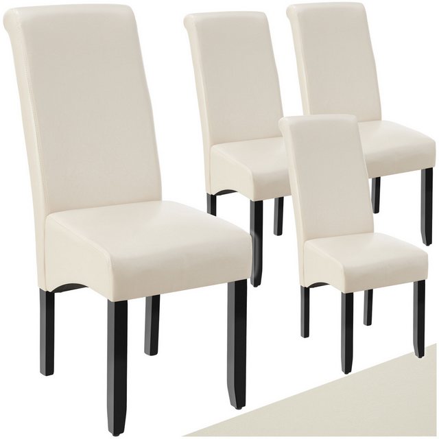 Bild von tectake® 4er Set Stühle, Kunstleder Stuhl mit hoher Rückenlehne, ergonomische Form, perfekt für den Esstisch, als Esszimmerstühle, Küchenstühle oder im Wohnzimmer - Creme