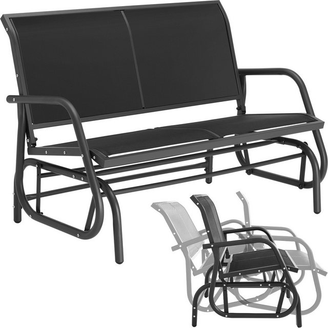 Bild von tectake® outdoor Schaukel Bank, 2-Sitzer Schaukelstuhl wetterfest, Gartenbank mit Schaukelmechanismus, bis 300 kg belastbar, Lounge Möbel für Park, Garten, Terrasse Balkon, 121 x 72 x 86,5 cm -schwarz