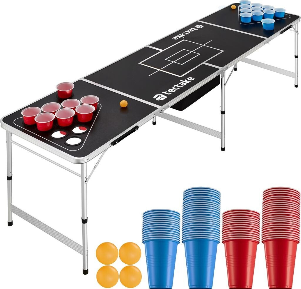 Bild von tectake® Bierpong-Tisch, aus Aluminium mit Eisfach, bodenschonende Kunststofffüße, inklusive 100 Bechern und 6 Bällen