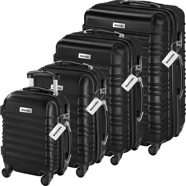 Bild von tectake®, 4tlg. Hartschalenkoffer Set, Reisekoffer Set mit Rollen, Hartschale aus ABS, Koffer Set mit Teleskopgriff und Schloss, inkl. Kofferwaage und Kofferanhänge, Trolley Größen S-M-L-XL - schwarz