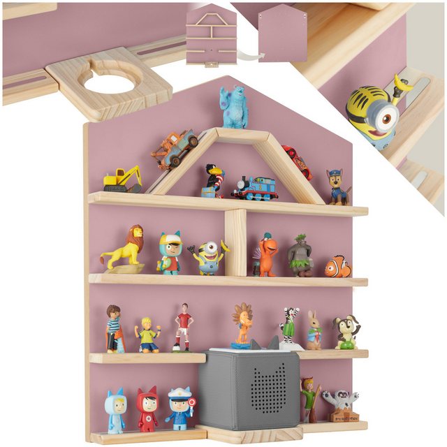 Bild von tectake® Holz Regal mit Magnetstreifen für Wand Montage, Wandregal für's Kinderzimmer, Aufbewahrung Musikbox, für Tonies Tonie Hörfiguren und Toniebox - pink