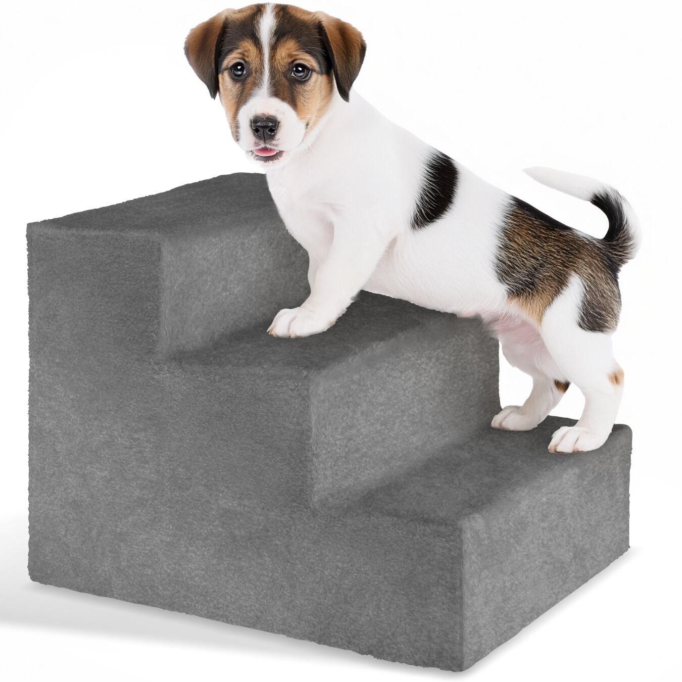 Bild von tectakeÂ® Hundetreppe oder Katzentreppe, Haustiertreppe, Einstiegshilfe mit waschbarem Bezug, extra flache Treppe, Haustiertreppe für Sofa, Bett oder Auto (grau, 37 x 45 x 34,5 cm)