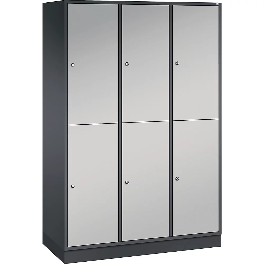 Bild von C+P Doppelstock-Spind Intro, 3 Abteile, schwarzgrau / weißaluminium, BxT 1220 x 500 mm