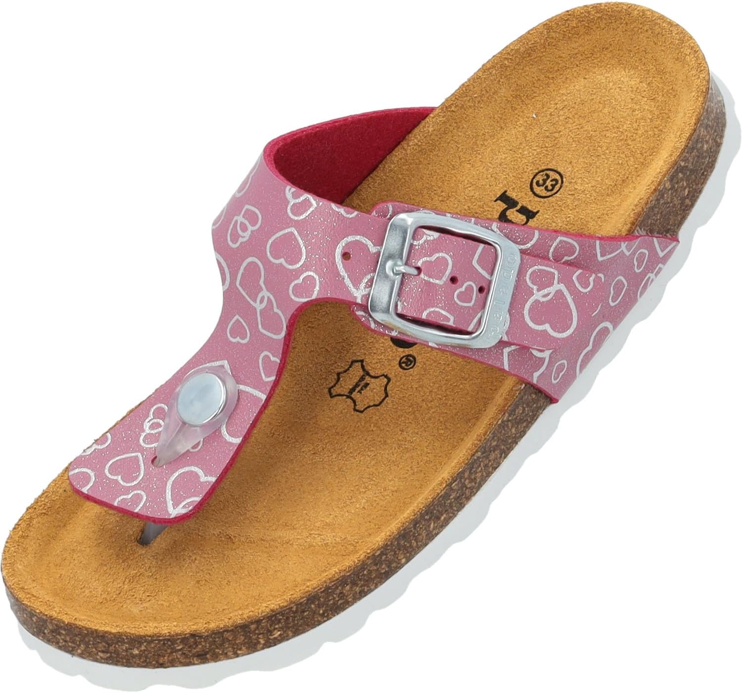 Bild von Palado Kinder Pantoletten Kos Love - Kinder Sandalen mit verstellbaren Riemen - aus feinstem Veloursleder - Hausschuhe mit Natur Kork-Fußbett Pink EU31
