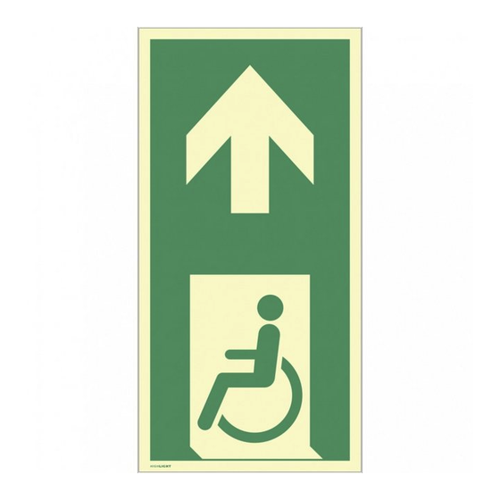 Bild von König Werbeanlagen Hinweisschild Notausgang für gehbeeinträchtigte Personen (links) Pfeil oben