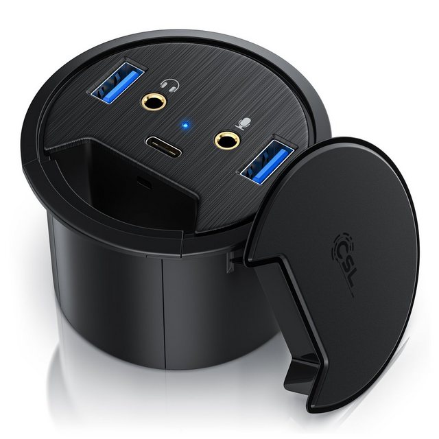Bild von CSL USB 3.2 Gen1 Tisch Kabeldurchführung - Tischkabeldose Multi In Desk USB Hub - 2 x USB 3.2 Gen 1 - 1 x USB C 3.2 Gen1 - 2 x 3,5mm Klinke
