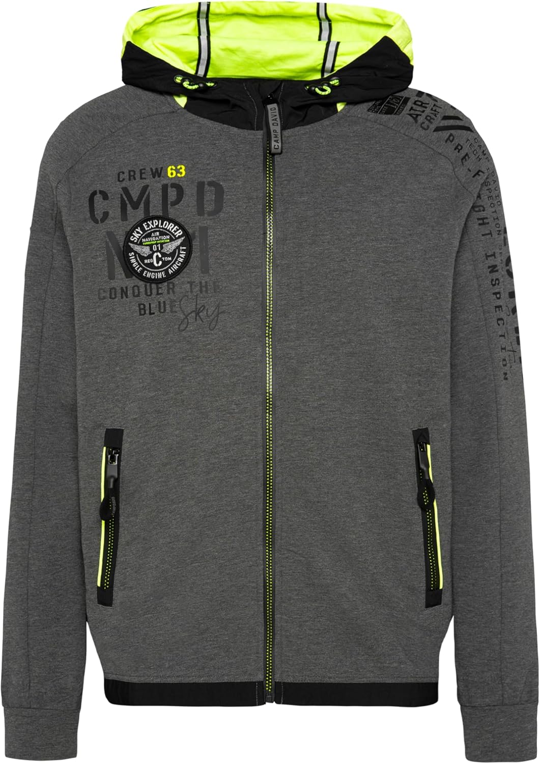 Bild von Camp David Herren Sweatjacke mit Kontrastkapuze, Prints und Patch Anthra Melange 4XL