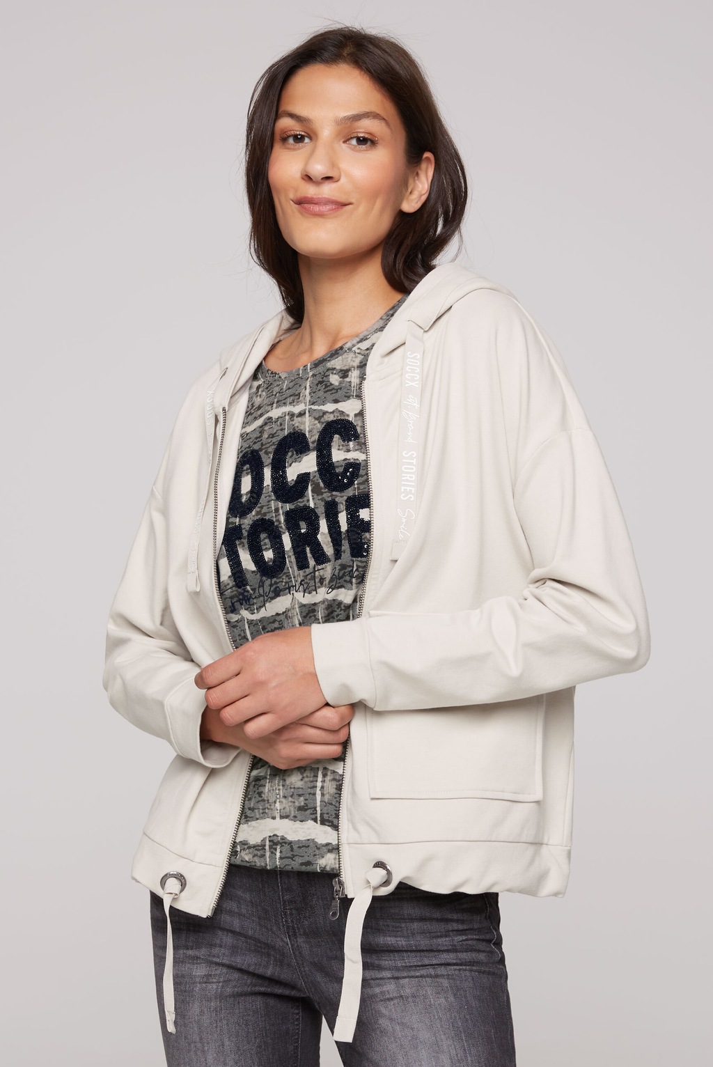 Bild von SOCCX Kapuzensweatjacke, mit Bindeband am Saum