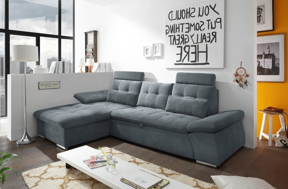 Bild von ED Exciting Design Nalo – Modernes Schlafsofa mit Bettkasten, verstellbaren Armlehnen und luxuriöser Uran Mikrofaser. Inklusive zwei Kopfstützen, in verschiedenen Farben wählbar