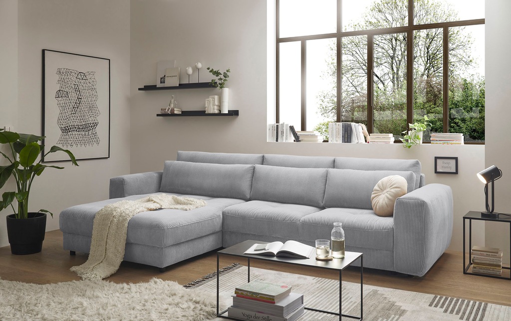 Bild von BARURA Ecksofa in Cord-Optik, Dove - Moderne Eckcouch in L-Form mit großer Liegefläche - 333 x 90 (74) х 194 cm (B/H/T)
