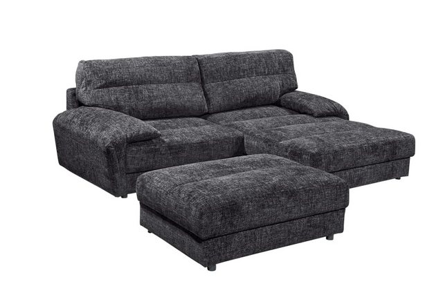 Bild von Stella Trading Princeton Fußhocker gepolstert in Anthrazit - Bequemer Wohnzimmer Polsterhocker rechteckig - 114 x 43 x 84 cm (B/H/T)