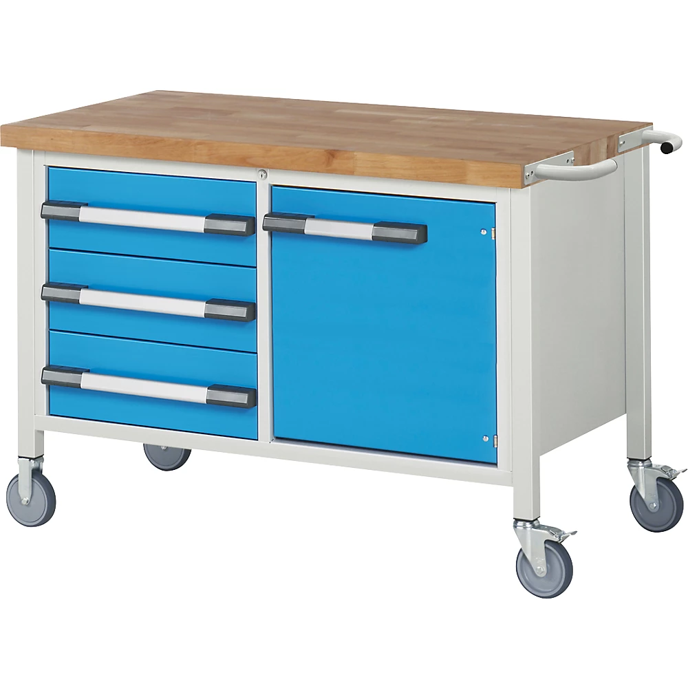Bild von eurokraft | pro | Fahrbare Werkbank Serie 8000 | Gestellbauweise | 3 Schubladen | 1 Tür | BxT 1250 x 700 mm