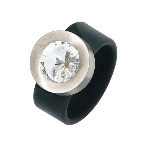 Bild von JOBO Fingerring aus PVC und Edelstahl mit Kristallstein