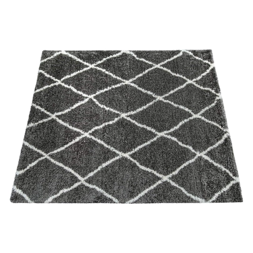 Bild von Paco Home Teppich Grau Wohnzimmer Weich Kuschelig Rauten Muster Shaggy Flokati Hochflor, Grösse:60x90 cm