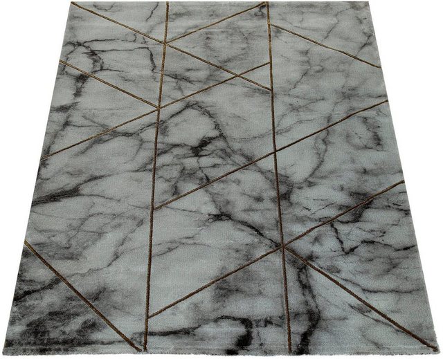 Bild von Paco Home Teppich "Kraft 524", rechteckig, 16 mm Höhe, Kurzflor, modernes Marmor-Design, mit gold-/silberfarbenen Akzenten