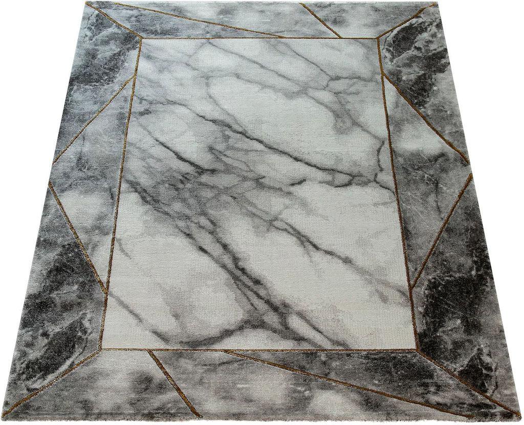 Bild von Paco Home Teppich "Kraft 525", rechteckig, 16 mm Höhe, Kurzflor, Marmor-Design mit Bordüre, mit gold-/silberfarbenen Akzenten