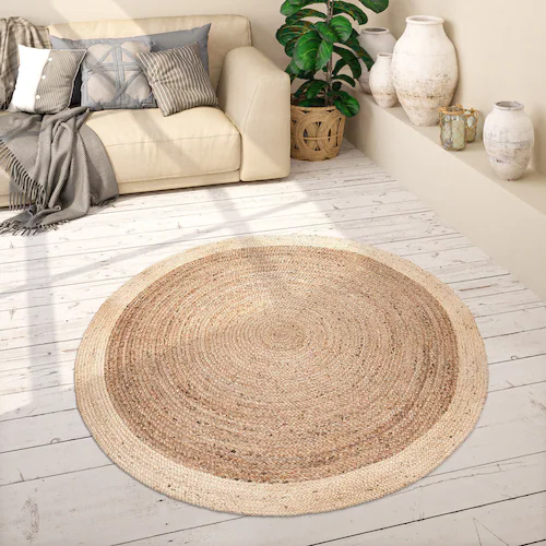 Bild von Paco Home Teppich »Viborg 594«, rund, 6 mm Höhe, Jute, Modern, Boho, Ethno, Handgefertigter Natur-Teppich