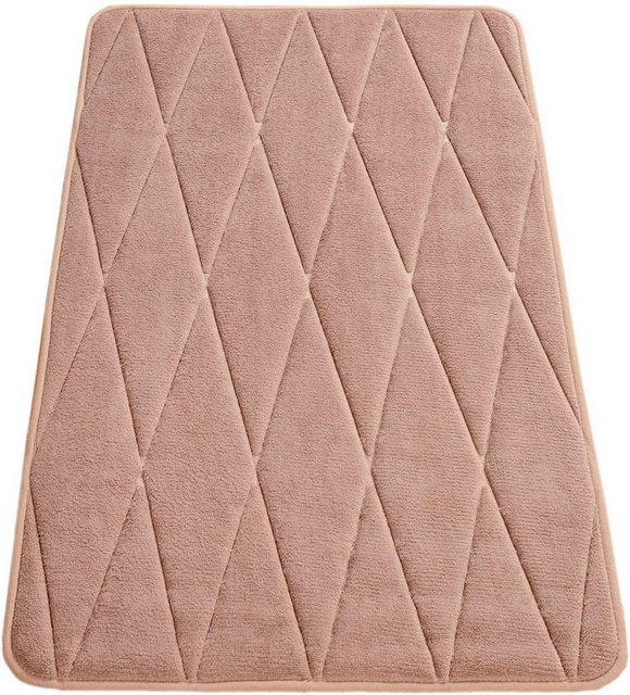 Bild von Paco Home Badematte Corby 254, Memory-Schaum Effekt, Höhe 13 mm, rutschhemmend beschichtet, fußbodenheizungsgeeignet, Polyester, rechteckig, Badteppich, Uni Farben, Rauten Muster, Hoch-Tief Effekt