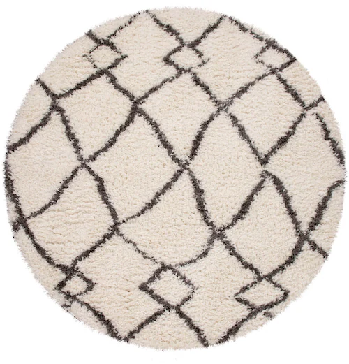 Bild von Paco Home Hochflor Teppich Wohnzimmer Shaggy Skandinavisch Fransen Flauschig Modern Langflor, Grösse:120 cm Rund, Farbe:Creme