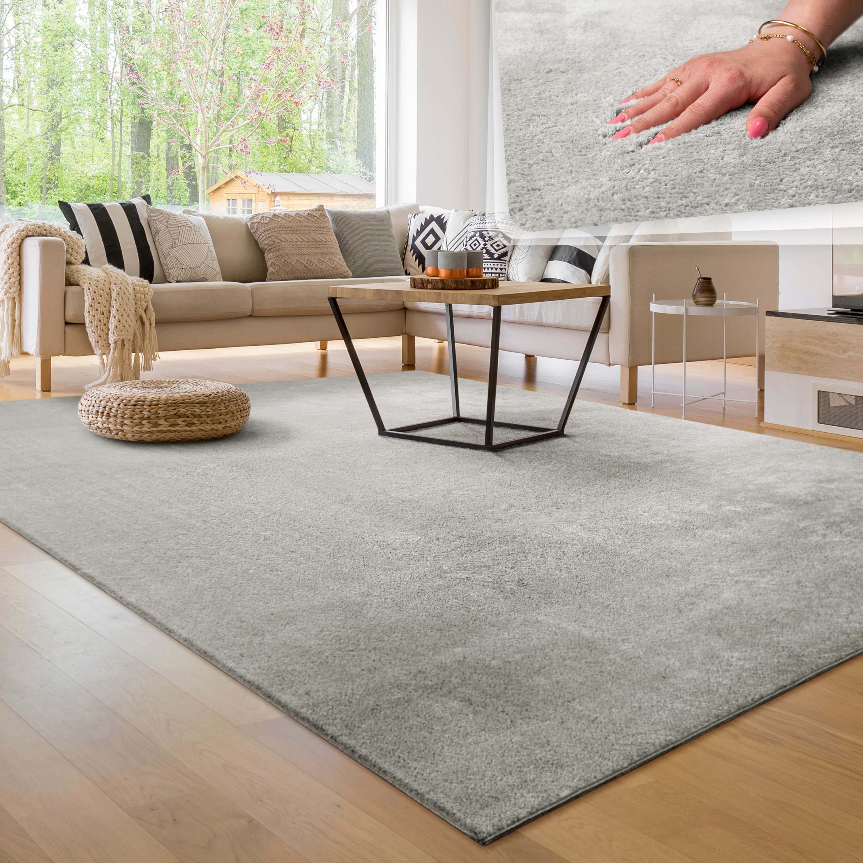 Bild von Paco Home Teppich »Cadiz 630«, rechteckig, 14 mm Höhe, Uni-Farben, besonders weich, waschbar, auch als Läufer erhältlich